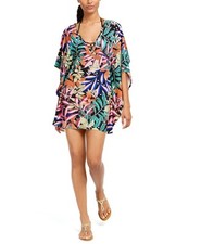Bar III Women's Swim Cover-Up Large Tunic Tropical-Print Pink L
