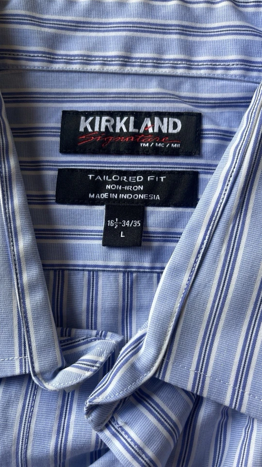 Kirkland Signature Men’s Dress Shirt 16.5 34/35 L Tailored Fit Non-Iron Striped - Image 2 of 4