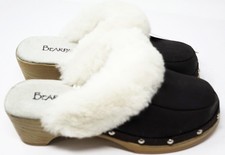New Bearpaw Women's Suede Leather Lining Fur Trim Mules Slip On Clogs Shoes Sz 7