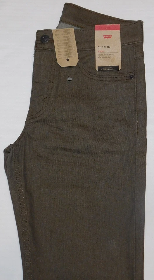 Pantalones de mezclilla LEVIS 511 ajustados elásticos ajustados a lo largo de tiro medio nuevos con etiquetas nuevos caqui 3D verde Foto 3 de 4