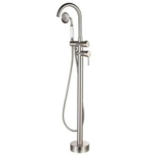 Freestanding Floor Mount Tub Filler  Hand Shower Brushed Nickel LDLT-A0002LSJ-1
