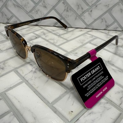 NWT Foster Grant Sunglasses DELANEY Tortoise Browline Frames Amber Lenses