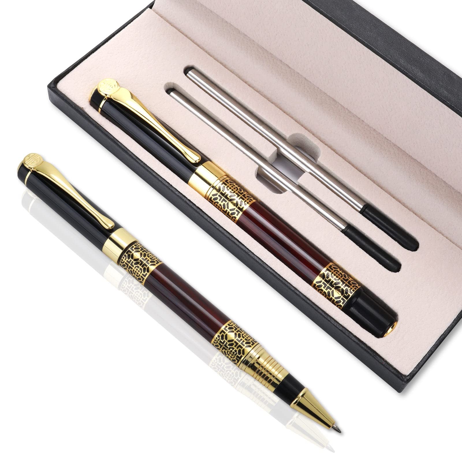 Stylo à bille métal luxe rouge 1 mm encre noire cadeau d'affaires chic