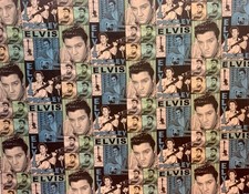 Rare 1 Yard Cotton Elvis Presley Collage Fabric Panel Quilting