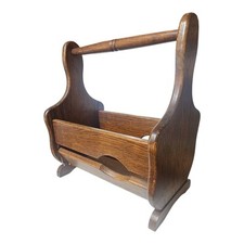 Vintage Solid Oak Magazine Stand Paper Rack