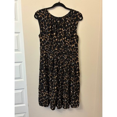 Boden Selina Black Brown Dress Fit & Flare Animal Print Career Cocktail Size 8