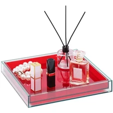 Red Acrylic Tray -10"x10" Multipurpose Square Decorative Tray for Perfume Dis...