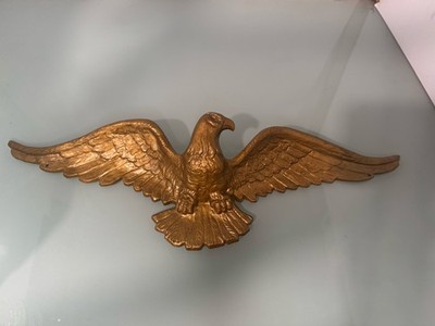 Vintage Cast Aluminum Painted Metal Bald Eagle Wall Hanger Gold 20 Wingspan
