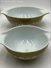 Pyrex Green White Glass Spring Blossom Round Shape Mixing Bowls Lot Of 2