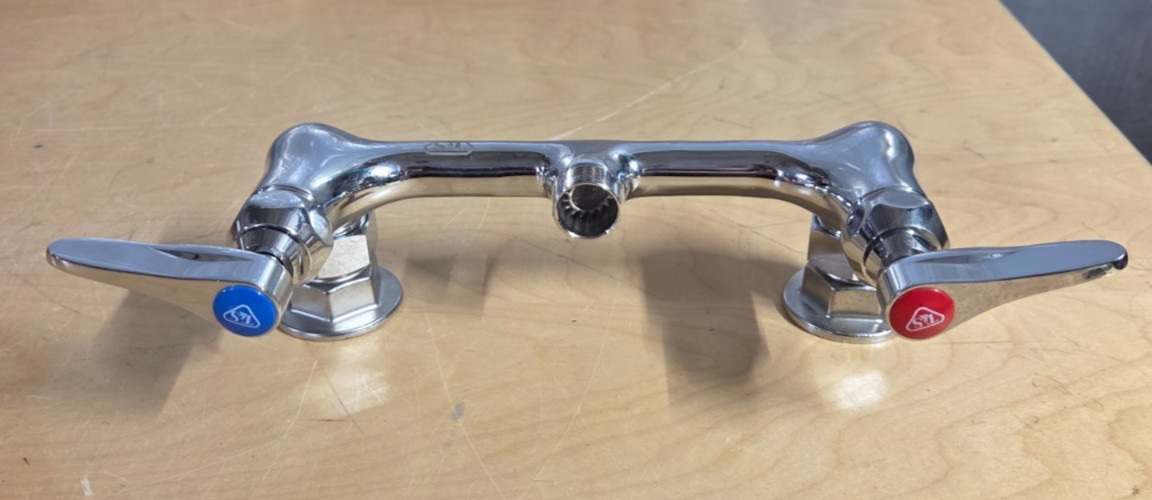 T&S Brass Commercial Wall Mount Faucet Only Chrome Dual Lever Handles Hot & Cold