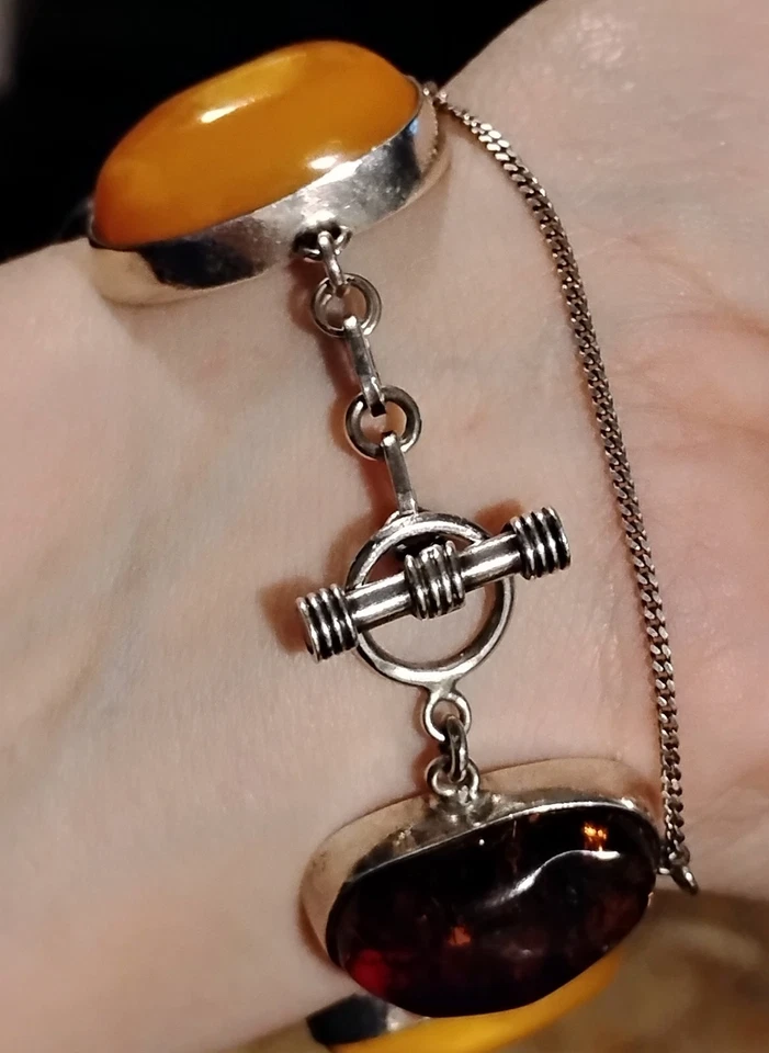 Pulsera de caramelo/coñac ámbar genuino con palanca de cadena de seguridad 925 Foto 4 de 4