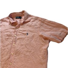 Polo Ralph Lauren Mens Pink Linen Silk Button Down Shirt Size L Pony Logo Preppy