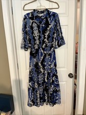 Chicos sz 0.5(6) Maxi Dress Tiered 3/4 Slv Elastic Waist collared button Chest