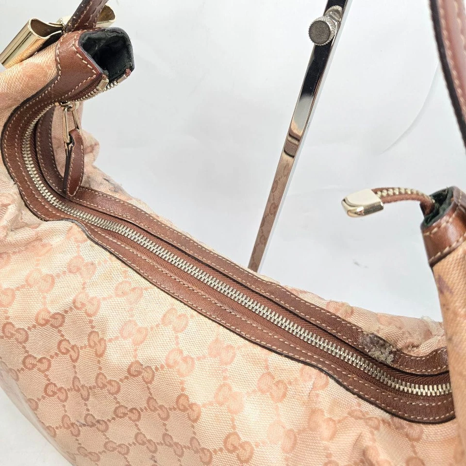 GUCCI GG Bolso de Hombro Ziplock Cuero Lona Naranja Beige Dorado Herrajes Japón Foto 3 de 4
