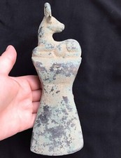 Antique Qulity Very Old Bronze Roman Axe With Ram Animal On Top 