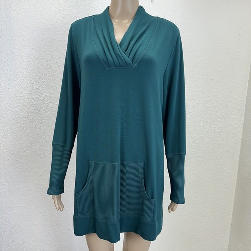 Soft Surroundings Tara Tunic Top Forest Green Pleated Soft Casual Mature Sz L