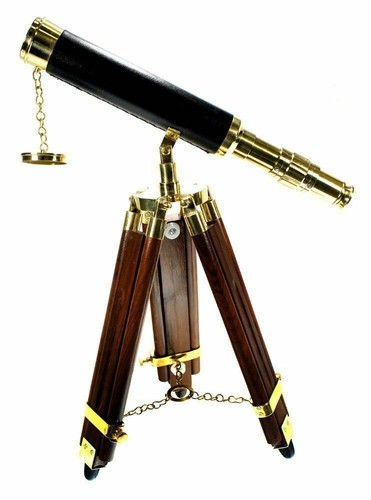 Royal Marine Messing Teleskop Zielfernrohr mit Holzstativ Vintage Fernglas. - Bild 2 von 3