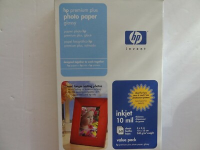HP Premium Plus 4x6 Glossy Inkjet Printer Photo Paper 60 sheets 10mil 