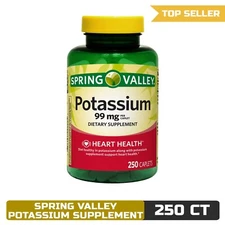 Spring Valley Potassium Heart Health Supplement, 99 mg, 250 Caplets