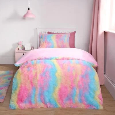 OHS Tie Dye Duvet Cover Quilt Pillowcase Fluffy Fleece Warm Plush Soft Bedding Set