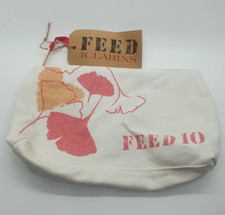 BRAND NEW Clarins Make Up Bag Feed 10 White with Pink & Peack Flowers