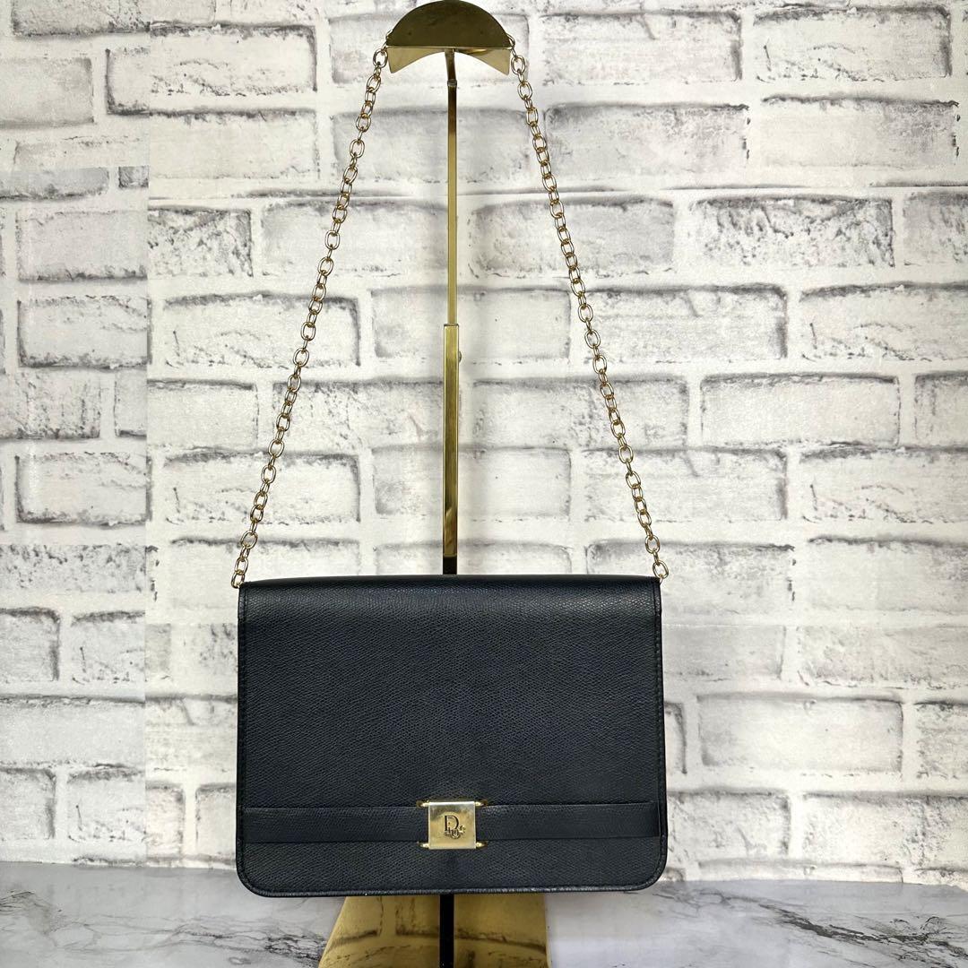 Christian Dior Vintage Shoulder Handbag Trotter 2-Way Gold Hardware Rare