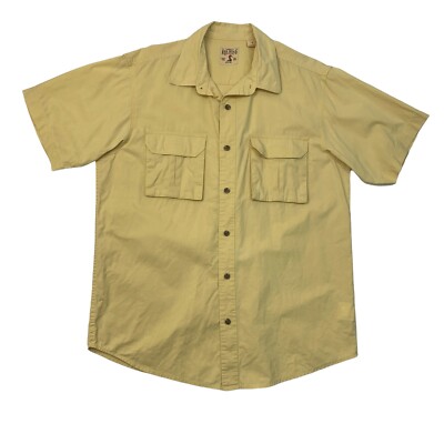 RedHead Shirt Mens L Large Pale Yellow Button Up Short Sleeve Fishing Utility