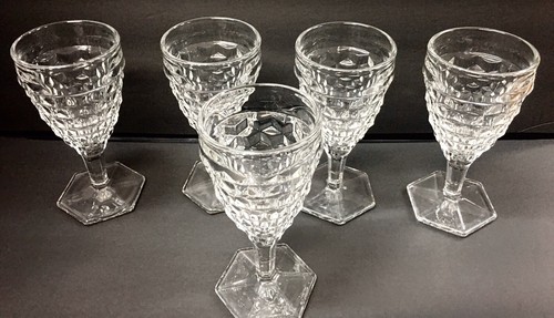 Pressed Glass Goblets Hexagon Base Honeycomb Pattern Wine Water Glasses 6 Pcs - Picture 5 of 6
