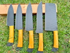 Handmade Forged Carbon Steel Chef knives set Kitchen knives Fulltang