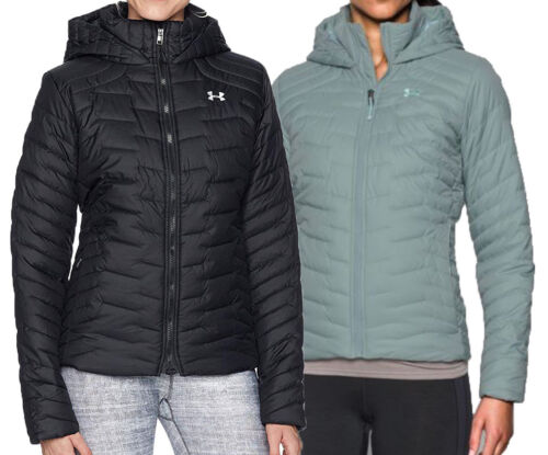 NEUF VESTE À CAPUCHE UNDER ARMOUR COLDGEAR RÉACTEUR noire/opale gonflée femme S-M-L-XL - Photo 1/9