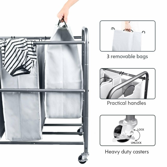 ROMOON Laundry Sorter, 3 Bag Laundry Hamper Sorter with