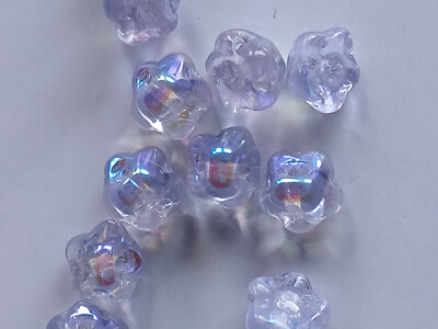 7 Antike Knöpfe Glas hellblau/lila-Touch 6mm  Blumen Puppenknöpfe Puppen