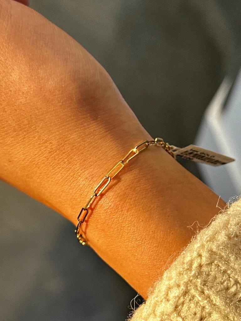 14k Yellow Gold Paper Link Design Lobster Claw Link Bracelet 7