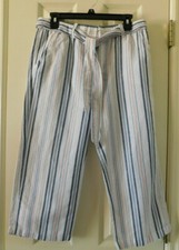 LIZ CLAIBORNE Classic Belted Cropped Pants Blue, Stripe Small NEW