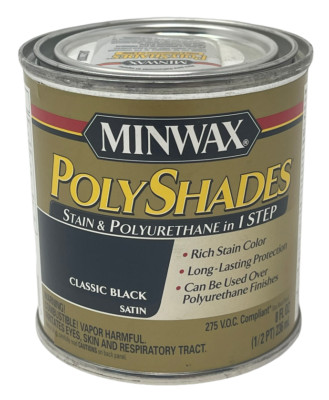 Minwax Polyshades - Stain & Polyurethane in 1 Step, Classic Black Satin 1/2 pint