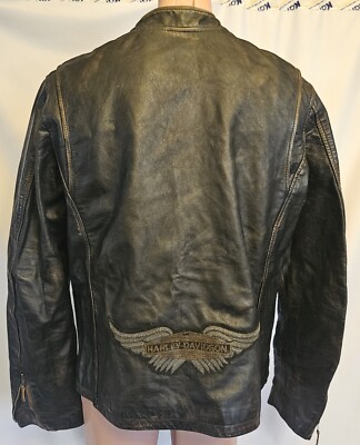 Harley-Davidson® Mens Leather Jacket Distressed Print Black XL