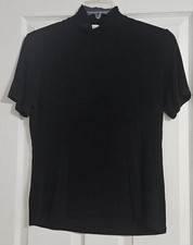 High Collar Sleek Short Sleeve Dressy Top, Black, Size L, Dress Barn