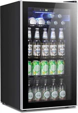 Beverage Refrigerator Cooler -120 Can Mini Fridge Glass Door 3.2cu.ft