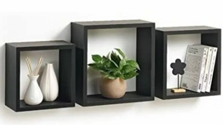 3 Mensole da Parete Moderne Design Cubo Mensola Scaffale Legno Bianco o  Nero