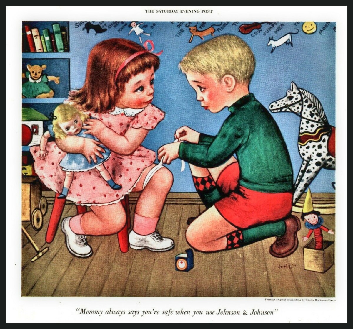 1950 BROTHER SISTER Children Art Bathroom Decor Johnson Bandage