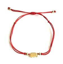 925 Solid Sterling Silver  Gold Plated Elephant Bracelet - Red Cord Lucky Charm