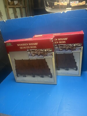 2 (TWO) 2001 Lemax Village Christmas 14641A Wooden Wharfs Holiday Display Scene