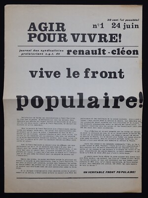 AGIR POUR VIVRE Nr. 1 Juni 1968 Zeitung Renault Cléon Mai 68