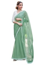 Shimmer Net Pearl Work Lace Saree with Unstitched Blouse Piece