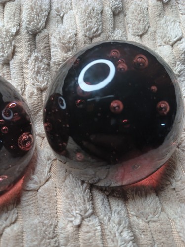 2 Vintage Bubble Cranberry, Ruby Red 3" Round Art Glass Ball Paperweights - Picture 13 of 13