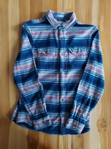 Penguin Men's Size Small Slim Fit Striped Brushed Flannel Button-Up Shirt GUC