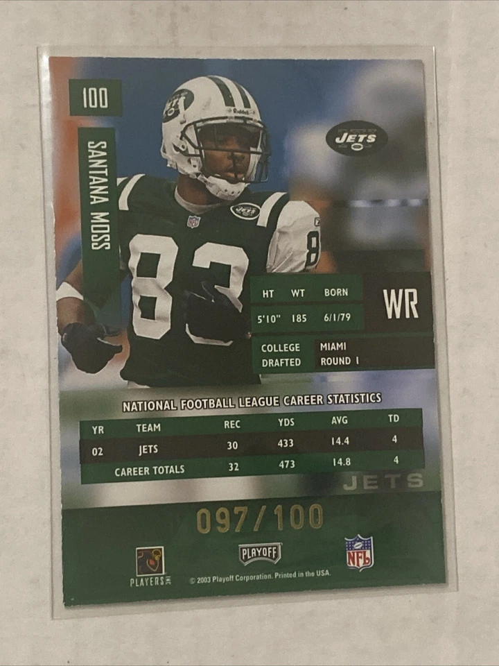 2003 Playoff Prestige Santana Moss Xtra Points Green Parallel #97/100 - Image 2 of 2