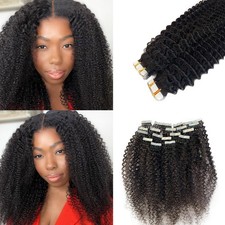 Kinky Curly Tape in Hair Extensions Human Hair, Natural Black Real ... Fast Ship