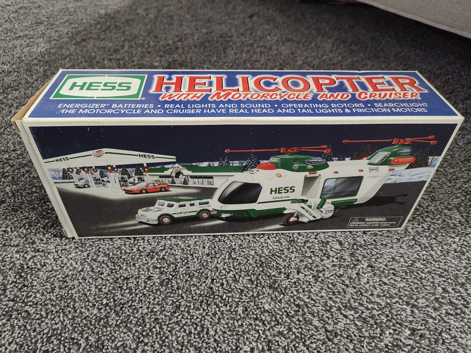 2001 Hess truck Toy Helicopter with Motorcycle and Cruiser New in Box