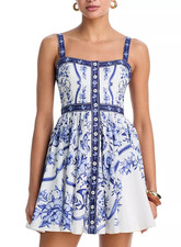 NWT Farm Rio Women's Porcelain Garden Buttoned Organic Cotton Dress Size L 10 12